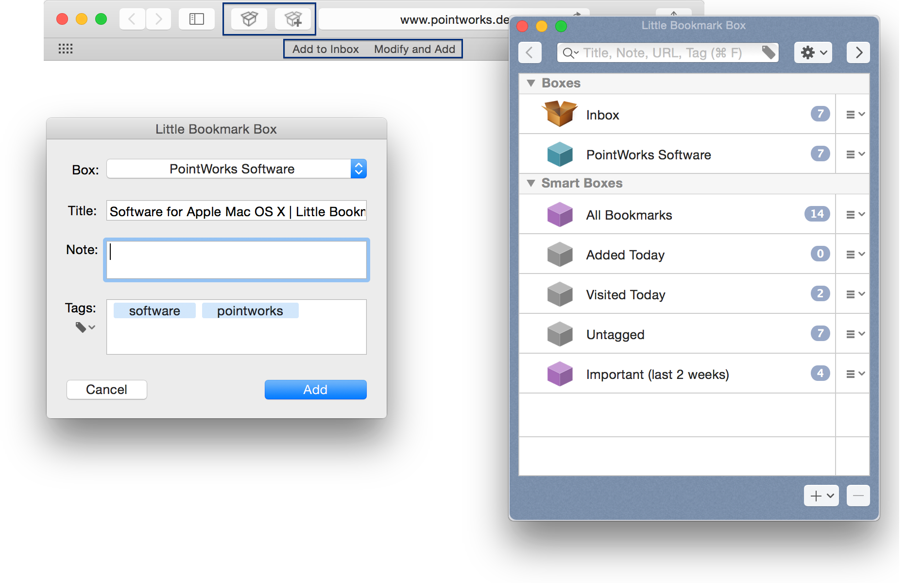 Little Bookmark Box Unobtrusive Bookmark Manager for Mac OS X Free